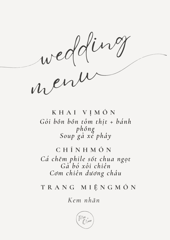 Mẫu menu tiệc cưới để bạn đẹp nhất