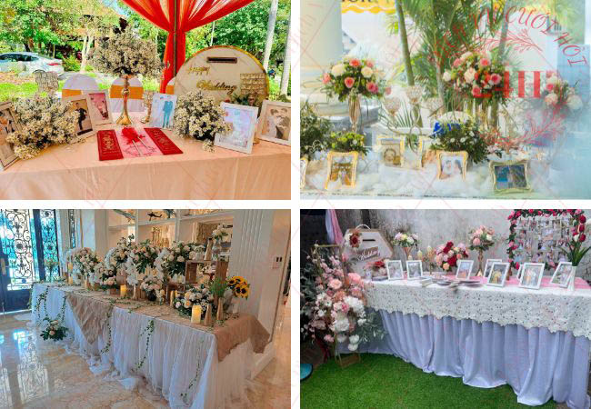 Các mẫu trang trí bàn gallery tiệc cưới đơn giản